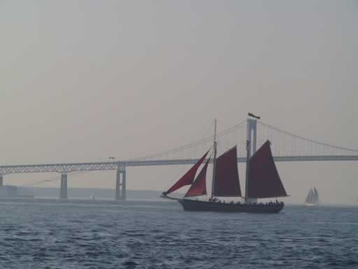 Newport bridge and schooner